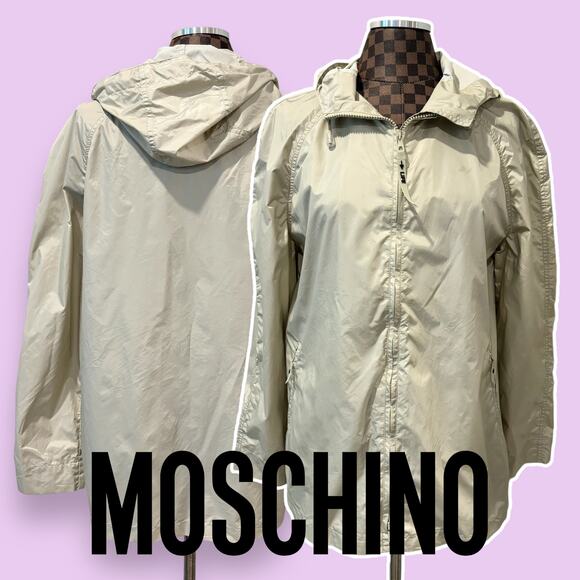 Moschino Jackets & Blazers - Moschino Life Windbreaker Large Tan Beige Hooded Jacket Coat Full Zip Gorpcore